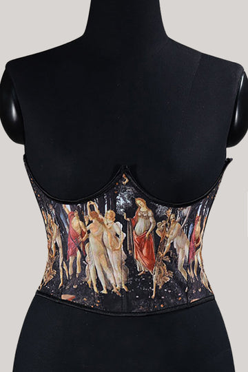 Elegante top de cordón de corsé negro con estampado